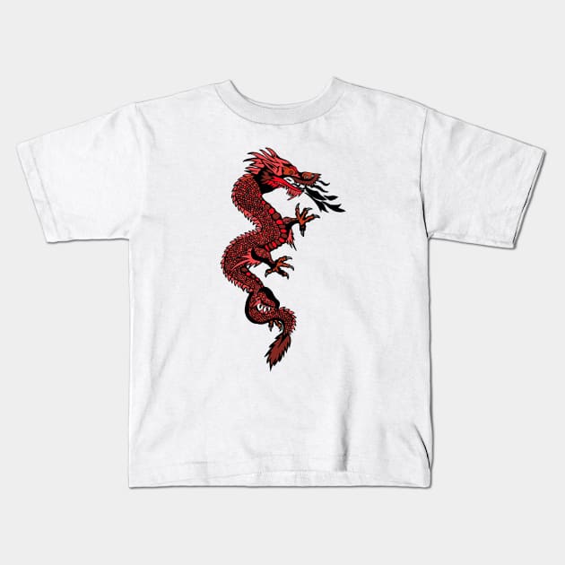 Red Chinese dragon design Kids T-Shirt by KaisPrints